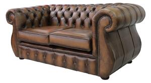 Chesterfield 2 Seater Antique Tan Real Leather Sofa Bespoke In Kimberley Style