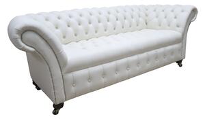 Chesterfield 3 Seater Shelly White Leather Buttoned Seat Sofa Settee In Balmoral Style