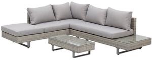 Outsunny 5-Seater Rattan Garden Furniture Wicker Conservatory Corner Sofa Set Chaise Lounge with Coffee Table, Side Table & Cushions – Grey