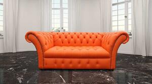 Chesterfield 2 Seater Buttoned Seat Mandarin Orange Leather Sofa Settee In Balmoral Style