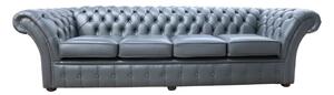 Chesterfield 4 Seater Shelly Steel Grey Leather Sofa Settee In Balmoral Style