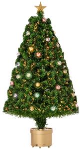 HOMCOM 4FT Prelit Artificial Christmas Tree Fiber Optic Holiday Home Xmas Indoor Decoration with Golden Stand Green