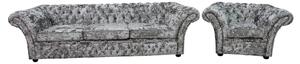 Chesterfield 4 Seater + Club Armchair Lustro Argent Velvet Fabric Sofa Suite In Balmoral Style
