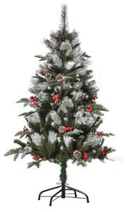 HOMCOM 4FT Artificial Snow Dipped Christmas Tree Xmas Pencil Tree Holiday Home Party Decoration with Foldable Feet Red Berries White Pinecones, Green
