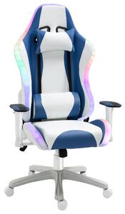 Vinsetto Video Game Chair with LED Light, Bluetooth Speakers Music Racing Gaming Chair PU Leather 360° Swivel with Headrest Pillow, White