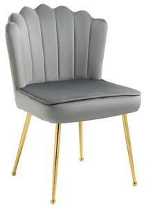 HOMCOM Velvet-Feel Shell Luxe Accent Chair, Glam Vanity Chair Makeup Seat, Home Bedroom Lounge with Metal Legs Comfort Padding, Grey