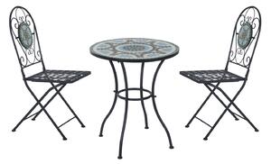 Outsunny Metal Bistro Set, 3pc Mosaic Dining Set with Folding Chairs, Garden Patio Furniture, 2 Seater, Outdoor, Blue and White