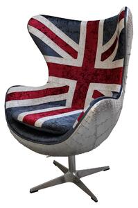 Union Jack Aviator Retro Swivel Egg Chair In Soft Real Velvet