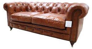 Earle Grande Chesterfield 2 Seater Vintage Tan Real Leather Sofa