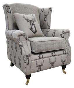 Fabric Wing Chair Fireside High Back Armchair Deer Print Charcoal Brown