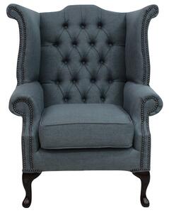Chesterfield High Back Wing Chair Zoe Plain Granite Fabric In Queen Anne Style