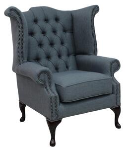 Chesterfield High Back Wing Chair Zoe Plain Granite Fabric In Queen Anne Style