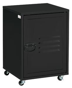 HOMCOM Industrial-Style Locker Storage Cabinet, Mobile File Cube, Home Office Nightstand w/ Wheels Metal Door Handle Air Vents - Black