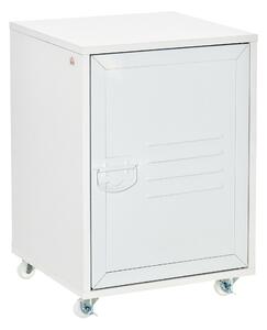 HOMCOM Industrial-Style Locker Storage Cabinet, Mobile File Cube, Home Office Nightstand w/ Wheels Metal Door Handle Air Vents - White