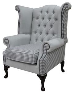 Chesterfield High Back Wing Chair Quattro Sky Fabric Bespoke In Queen Anne Style