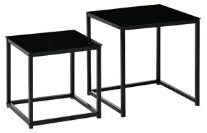 HOMCOM Nest of 2 Side Tables, Set of Modern Bedside Tables with Tempered Glass Desktop for Living Room, Bedroom, Office, Black