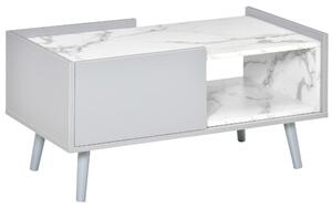 HOMCOM Two-Tone Coffee Table, Modern Marble Effect with Shelf Drawer, Duo Storage Side Table, Wood Legs, Grey - White