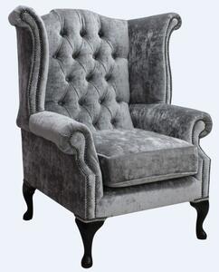 Chesterfield High Back Wing Chair Modena Silver Velvet Bespoke In Queen Anne Style