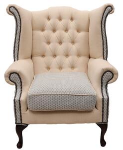 Chesterfield High Back Wing Chair Galleria Fabric Bespoke In Queen Anne Style