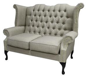 Chesterfield 2 Seater High Back Wing Sofa Charles Fudge Linen Fabric In Queen Anne Style