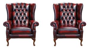 Chesterfield 2 x Wing Chair Antique Oxblood Leather Bespoke In Mallory Style