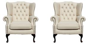 Chesterfield 2 x Wing Chair Cottonseed Cream Leather Bespoke In Mallory Style