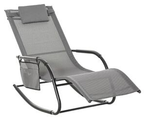 Outsunny Breathable Mesh Rocking Chair Patio Rocker Lounge for Indoor & Outdoor Recliner Seat w/ Removable Headrest for Garden and Patio Grey