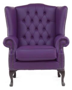 Chesterfield Bloomsbury Flat High Back Wing Chair Wineberry Purple Real Leather