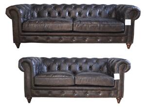 Vintage 3+2 Chesterfield Sofa Suite Distressed Tobacco Brown Real Leather