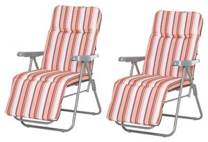 Outsunny Set of 2 Garden Sun Lounger Outdoor Reclining Seat Cushioned Seat Foldable Adjustable Recliner Orange and White