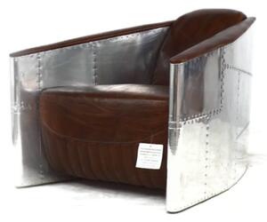 Aviator Tomcat Armchair Aluminium Vintage Tan Distressed Real Leather