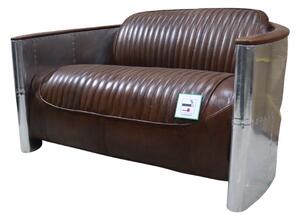 Aviator Pilot Vintage 2 Seater Sofa Brown Distressed Real Leather