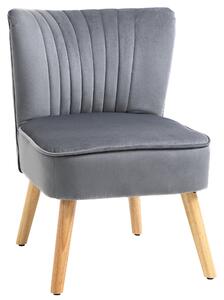 HOMCOM Velvet Accent Chair Occasional Tub Seat Padding Curved Back with Wood Frame Legs Home Furniture Grey