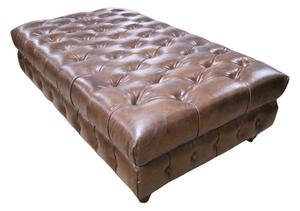 Vintage Chesterfield Ottoman Large Footstool Brown Distressed Real Leather