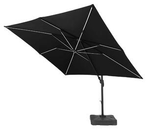 3m Square Deluxe Solar LED Cantilever Garden Parasol Canopy with Base