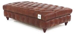 Vintage Chesterfield Ottoman Large Footstool Brown Distressed Real Leather