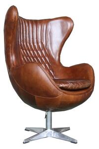 Aviator Retro Swivel Egg Armchair Vintage Distressed Brown Real Leather