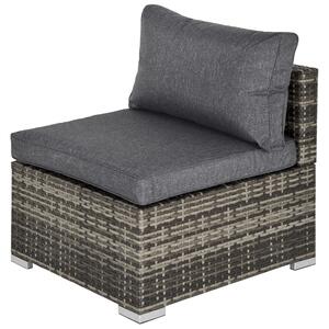 Outsunny Outdoor Garden Furniture Rattan Single Middle Sofa with Cushions for Backyard Porch Garden Poolside Deep Grey