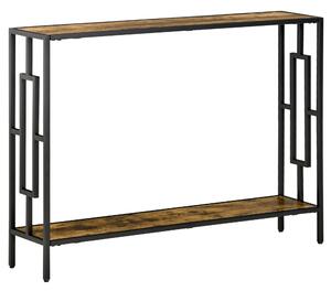 HOMCOM Industrial Console Table with Storage Shelf, Narrow Hallway Dressing Desk with Metal Frame for Living Room, Bedroom, Rustic Brown