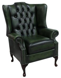 Chesterfield Prince&#039;s High Back Wing Chair Mallory Style Antique Green Leather In Stock