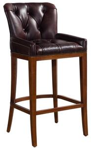 Vintage Buttoned Seat Bar Stool Distressed Brown Real Leather