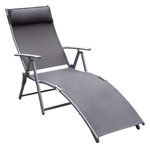 Outsunny Folding Sun Lounger, Texteline Recliner Chair, 5-Level Adjustable Patio Garden, Grey