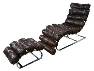 Vintage Chaise Lounge With Footstool Brown Distressed Real Leather