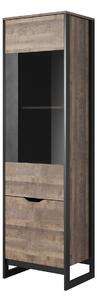 Ezra Industrial Oak Effect High Display Cabinet | Tall Storage Unit | Roseland Furniture