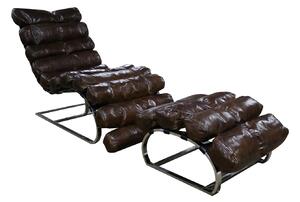 Vintage Chaise Lounge With Footstool Brown Distressed Real Leather