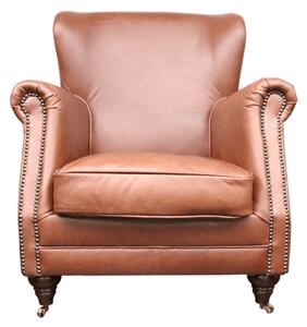 Vintage Custom Made High Back Armchair Nappa Chocolate Brown Real Leather