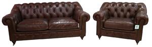Wellington Handmade Chesterfield 2+1 Sofa Suite Vintage Brown Distressed Real Leather