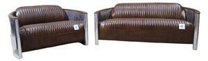 Aviator Pilot Genuine 3+2 Seater Sofa Suite Vintage Brown Distressed Real Leather