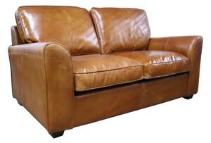 Mikado Handmade 2 Seater Sofa Vintage Retro Distressed Tan Real Leather