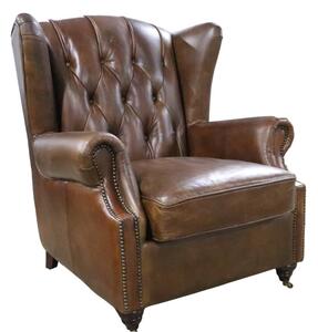 Vintage Genuine Chesterfield Buttoned Wingback Chair Brown Distressed Real Leather
